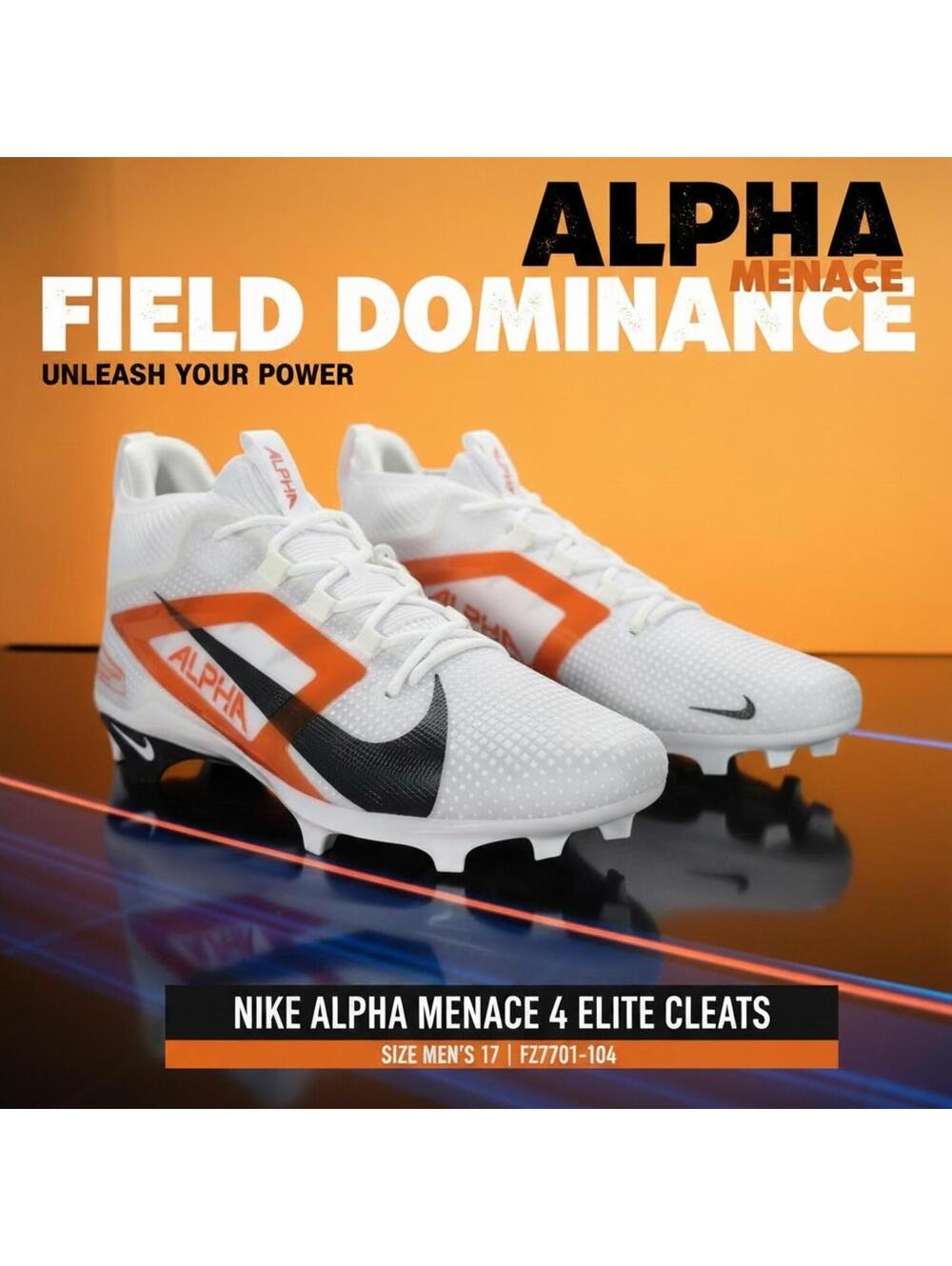 Nike Alpha Menace 4 Elite Cleats White Orange FZ7701-104 Men’s 17 NWOT No Box